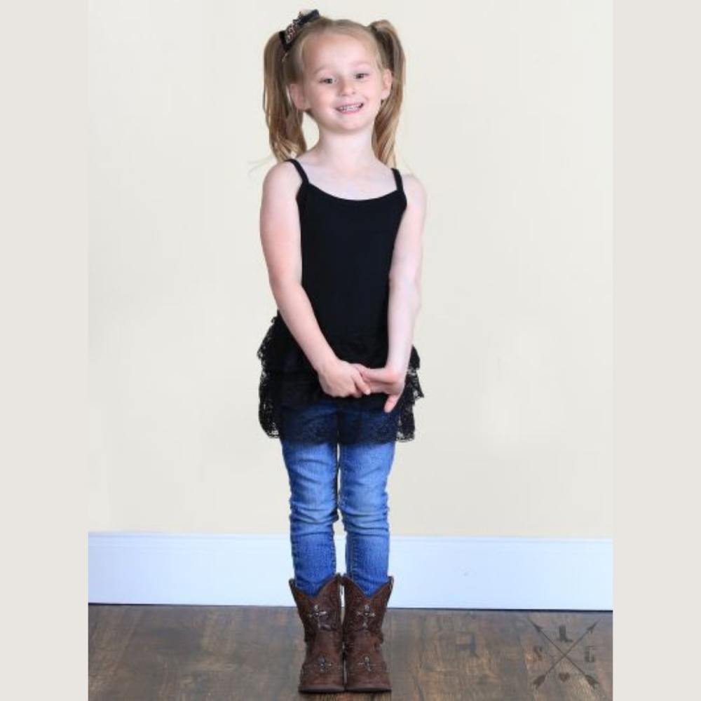 Girls Black Lace Ruffle Cami Tank Top